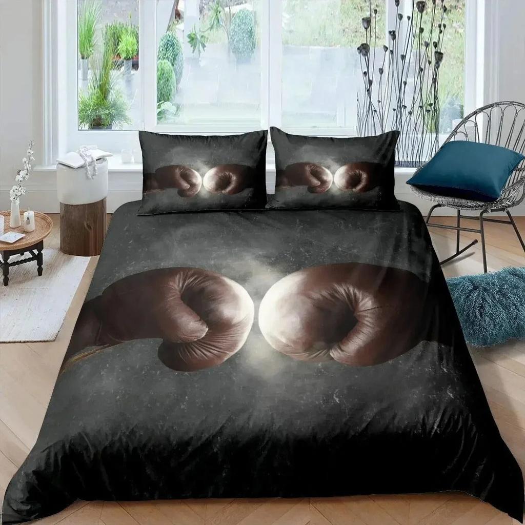Microfiber Boxing Gloves Athlete Silhouette Queen King Take That Punch Boxing Duvet Cover Sports Games Theme Twin Bedding Set