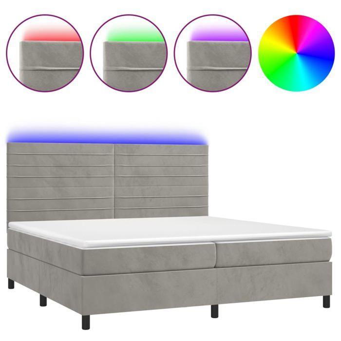 VidaXL Sommier à Lattes de Lit avec Matelas LED, Lit Rembourré avec Tête de Lit, Lit Double, Lit Adulte de Chambre, Moderne, 3136203