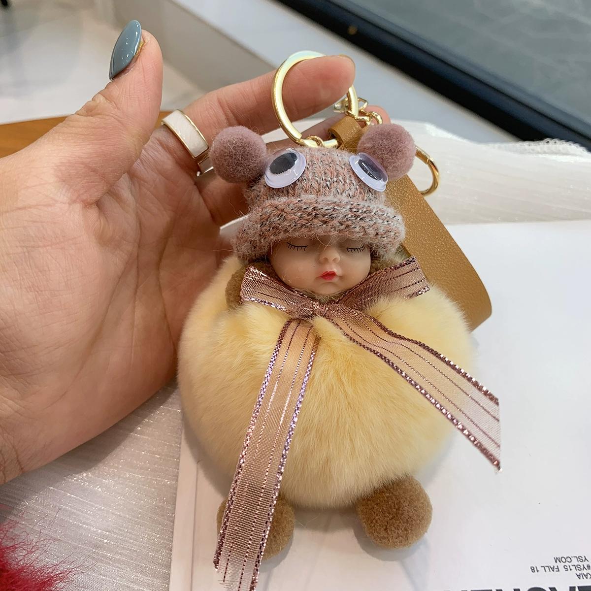 

Кукла для сна Брелок для ключей от машины Интернет-знаменитость Милый плюшевый кулон Кукла Брелок Пушистый шар Подвеска для сумки Леди светло-бежевый