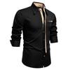 Autumn Men's Fake Tie Long Sleeve Shirt Men New Fashion Special Design Solid Shirts Male Versatile Casual Social Wedding Party