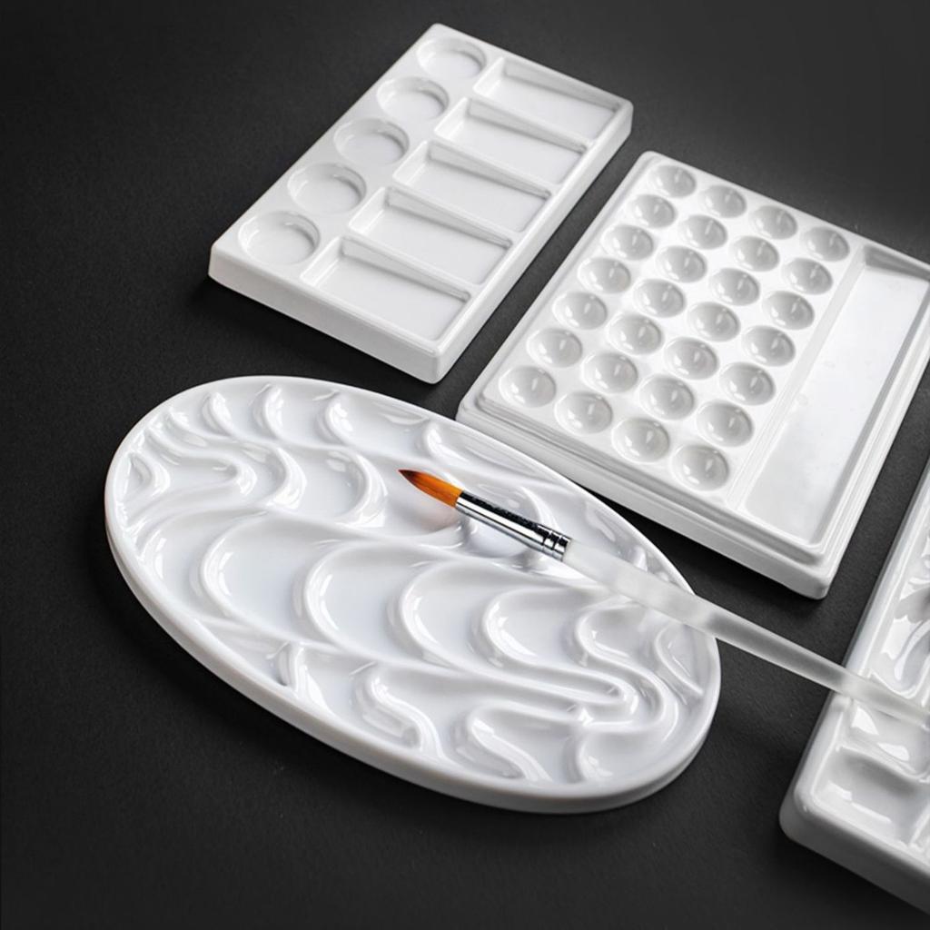 Borrence Paint Tray Palette Reusable Imitation Ceramic Paint Palette Tray for Artist Acrylic Watercolor Oil Painting DIY Craft