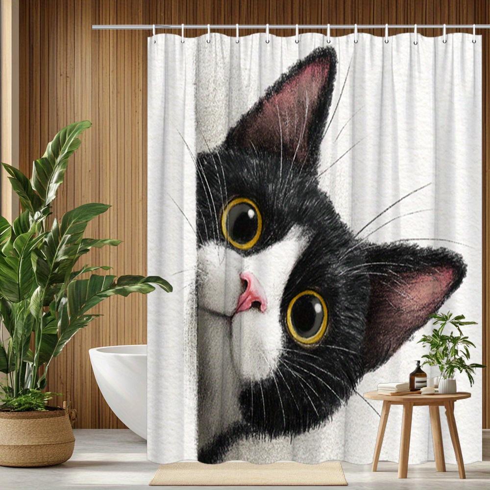 Cute Cat Peekaboo Shower Curtain Machine Washable All Season Waterproof Privacy Protection Animal Design Fun Easy Toclean12Hooks
