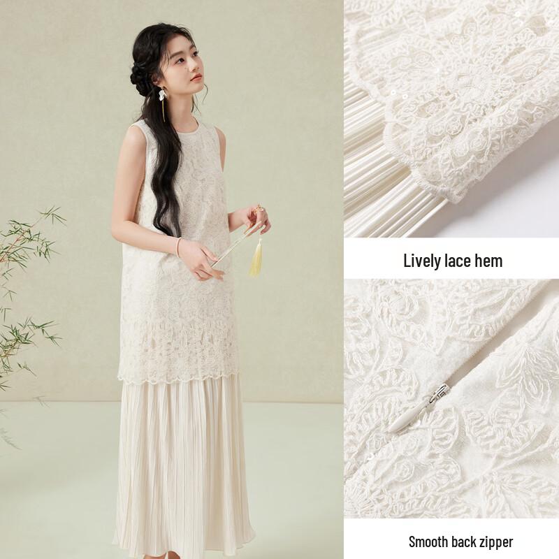 Xiangying Women's 2026 Summer Lace Sleeveless A-line Long Dress
