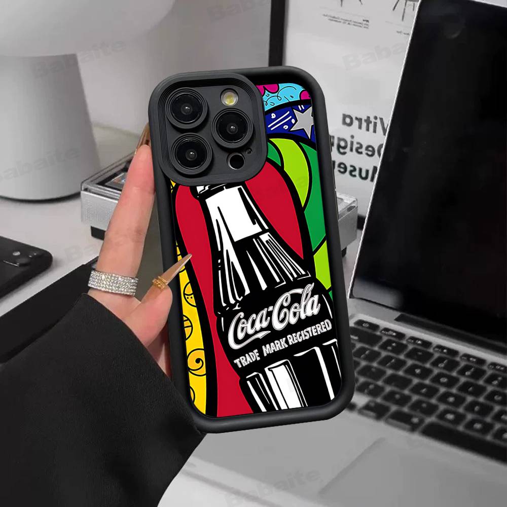 Hot C-Coca Drinks C-Cola Silicone Soft Phone Case For IPhone 17 16 15 14 Plus 13 12 Mini 11 Black Cover