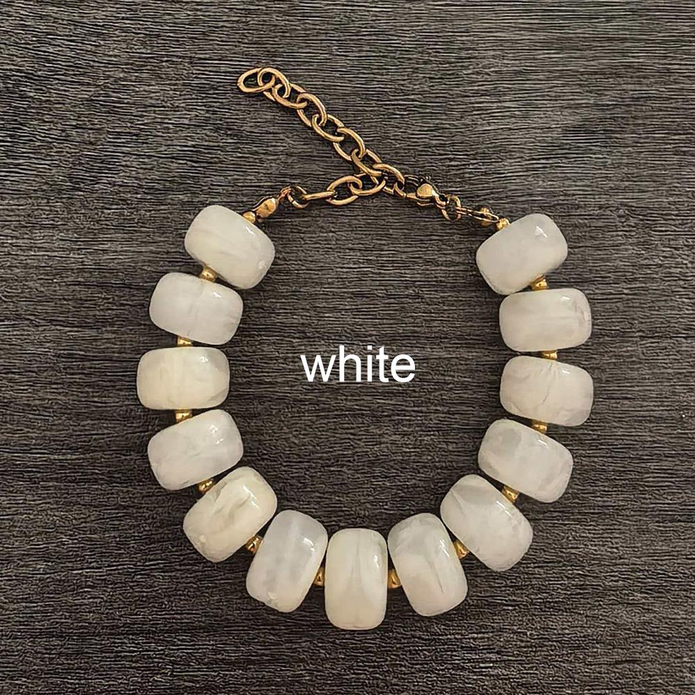 Round Resin Bracelet Women Statement Big Barrel Beads Stainless Steel Waterproof Thick Geometric Gold PVD Beige Coffee