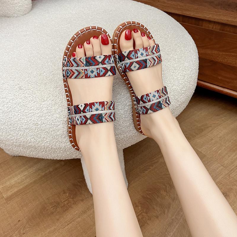 

Fashion 2025 Holiday Printing Soft Women Slippers Vacation Travel Beach Adjustable Double-buckle Sandals Pillow Platform Home Slippers 36 красный