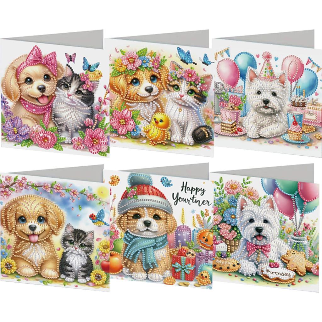 6Pcs DIY Diamond Painting Greeting Card Set Rhinestone Diamond Art Mosaic Postcards for Friend Family Lover