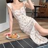 French Coffee Break Floral Suspender Dress Female Summer Pure Desire Style Retro Super Fairy Sweet Babe Sexy Split Long Dress