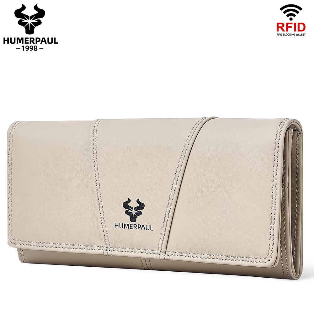 Humerpaul Portafoglio da donna portafoglio in pelle bovina primo strato grande capacità clutch portafoglio multi-carte con finestra per foto portafoglio