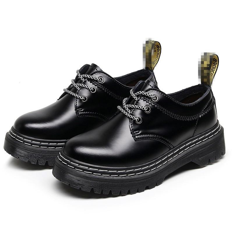 

1 thick-soled hole ex Martin shoes women s low-top leather double-line casual student muffin bottom large-size short boots women 35 чёрный