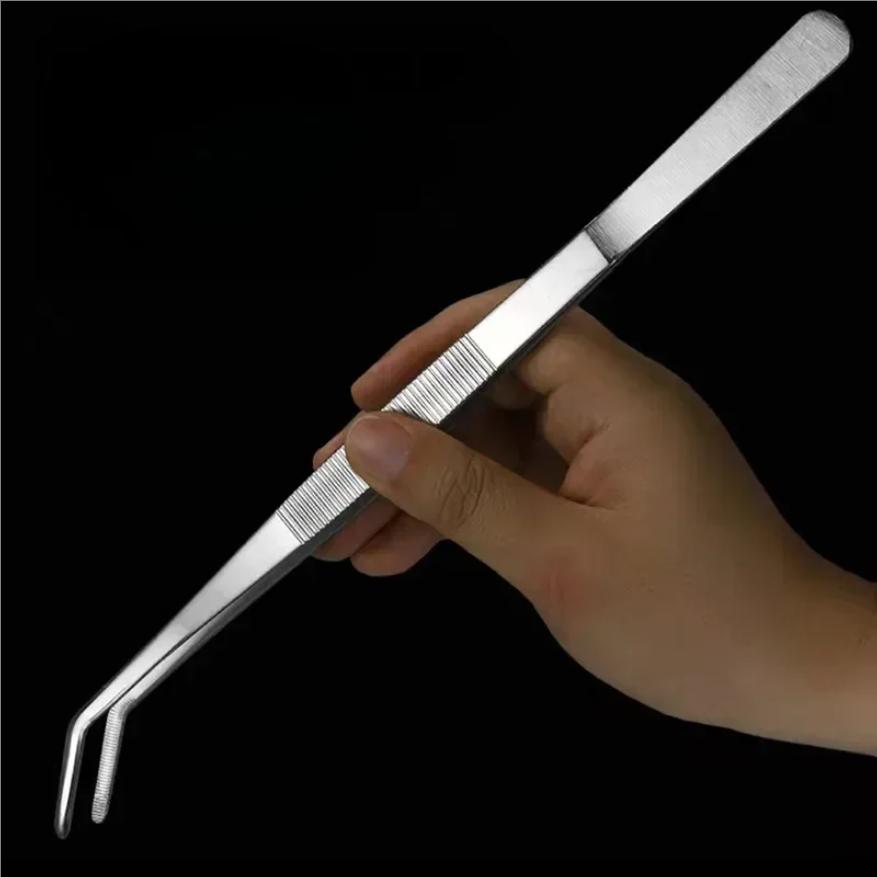 Pinzette a gomito multifunzionali in acciaio inossidabile Clip per acquario Pinze lunghe Pinzette mediche Pinze Strumenti per l'alimentazione degli animali Antiscivolo