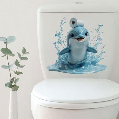 Cute Animal Toilet Sticker Waterproof Funny Whale/Highland Cow/Crab Toilet Seat Lid Decals DIY Self Adhesive Bathroom Wall Sticker