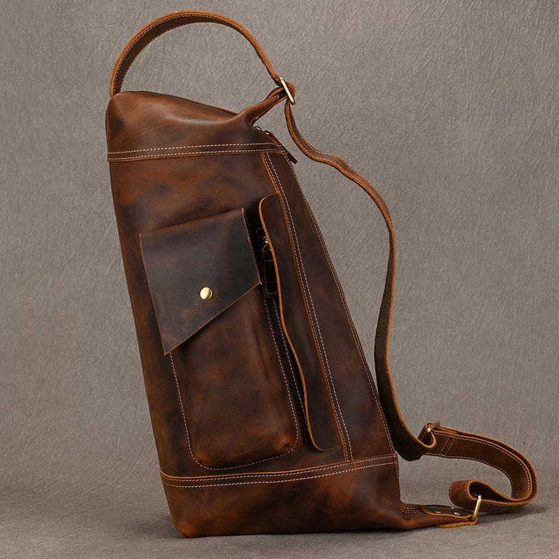 Featured Men's Genuine Leather Backpack Crazy Horse Leather Daypack Travel Bag Male Laptop Bagpack Unique Bagpack Man Chest Bag