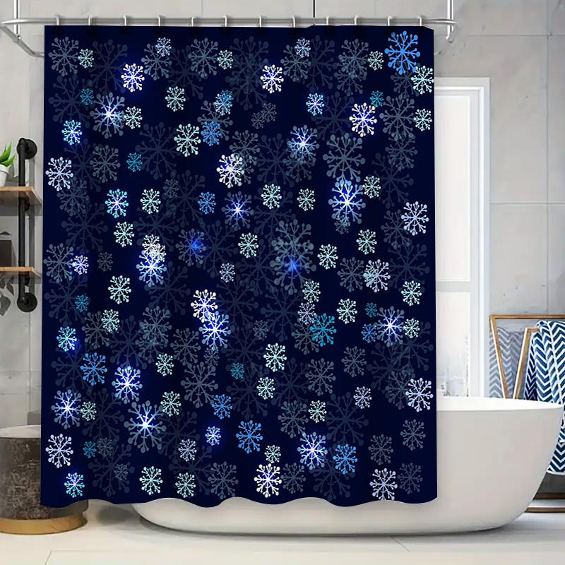 

Blue Snowflake Shower Curtain Waterproof Decor for Bathroom with LED Lights 3D Printed Design by Taurus Duan Home Decoration Acc 90x180cm