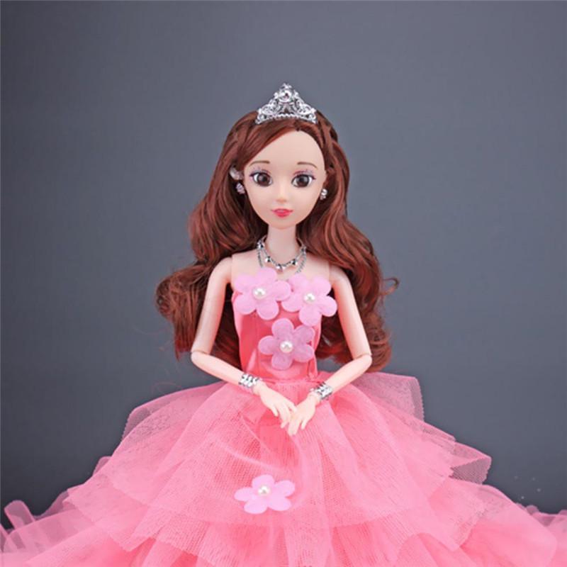 Princess Elegant Drag Tail Wedding Dress +Veil + Bow Hair Clip for 30cm Doll Clothes Kid DIY Toy Girls Gift Accessories
