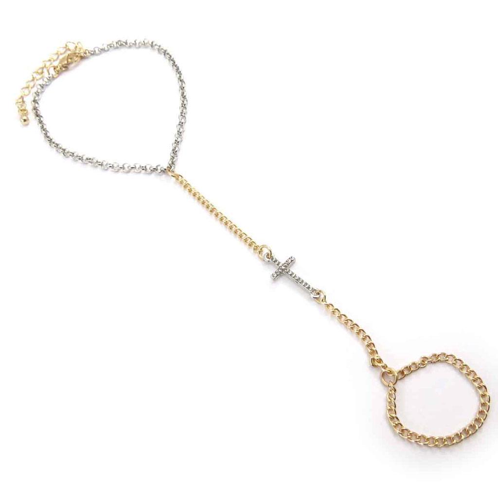 Les Trésors De Lily [J8917] – Zweifarbige „Kreuz“-Knöchelkette