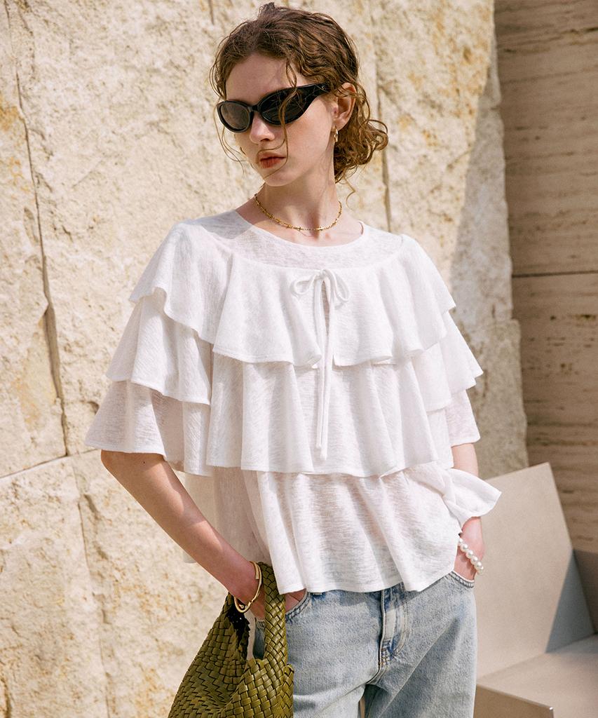 Dyuidyui Frill Slub Knit_White