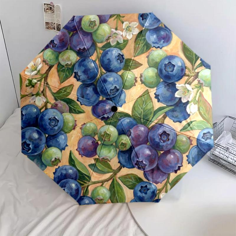 

1 PC Automatic Folding Umbrella - Retro Floral And Fruit Art Pattern, Portable & Foldable Design with 8 Ribs, Christmas Birthday Gifts