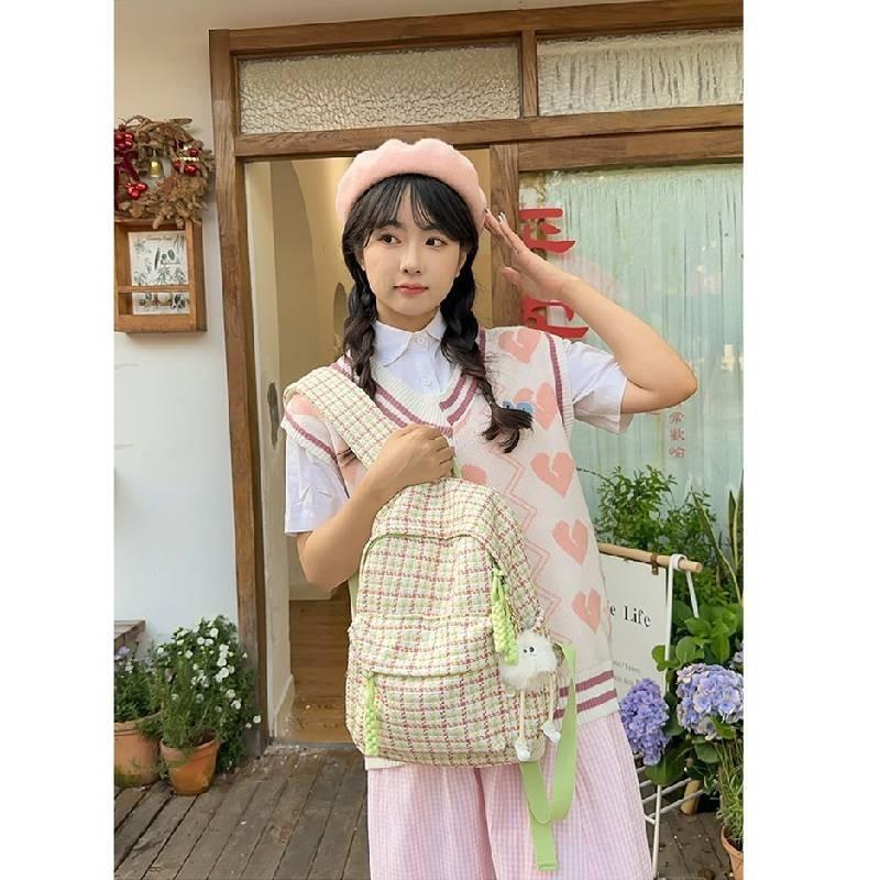 Chic Japanese Plaid Backpack High Quality Lightweight Long-lasting Design