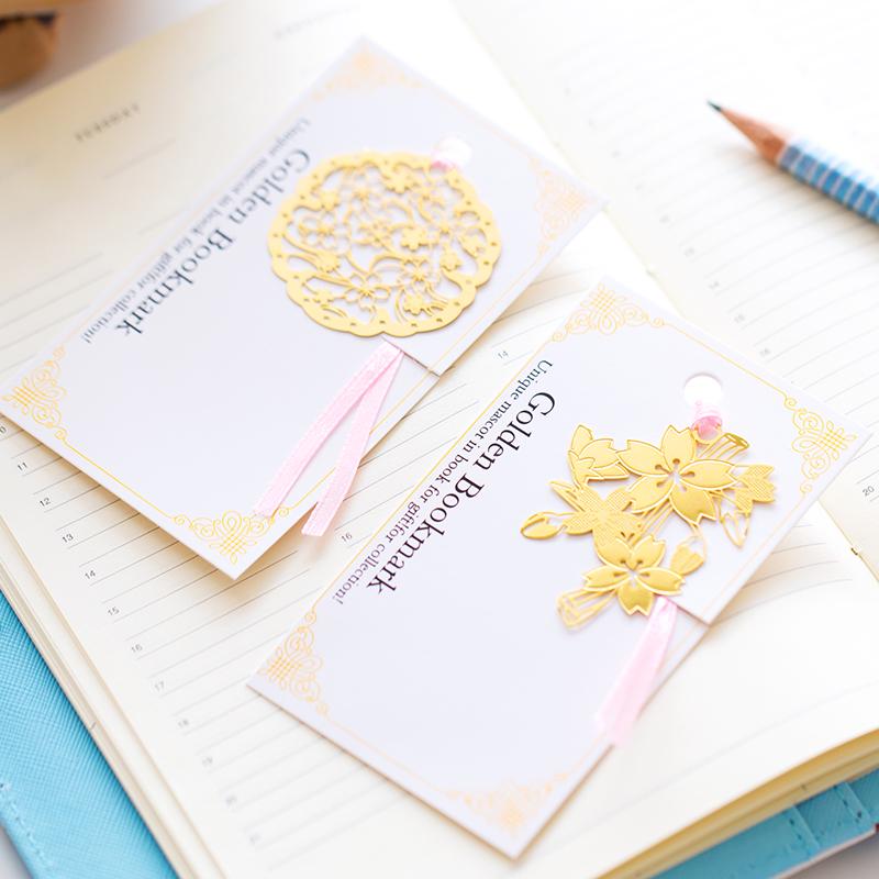 8 pcs Sakura Golded bookmarks Chinese Vintage leaf Metal book marker Stationery office School A6517