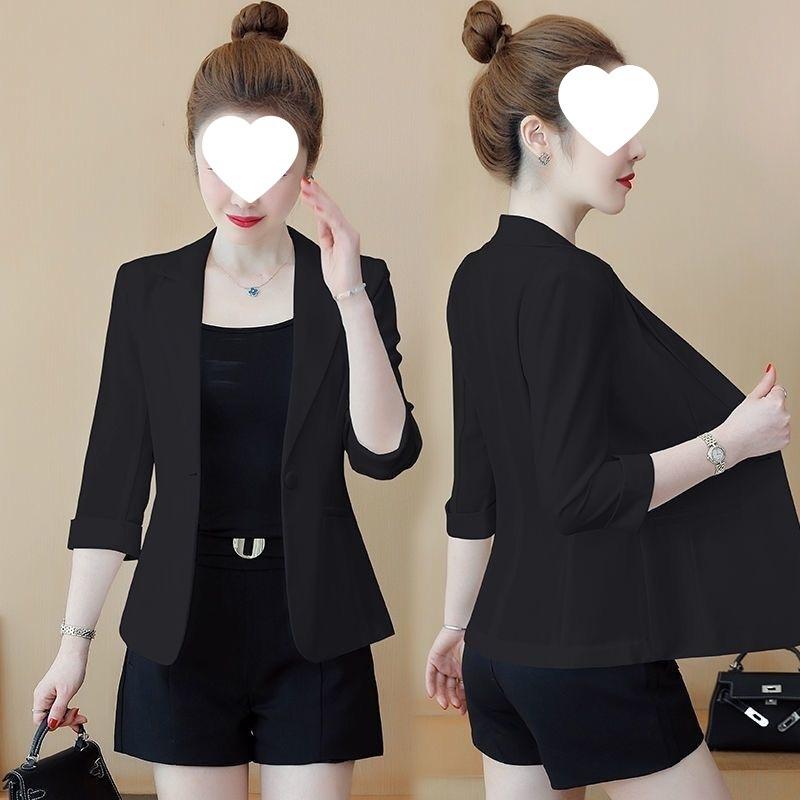 Suit Jacket Female Summer Thin Slim Sleeve Top Temperament Leisure Cropped Sleeve Short Suit White