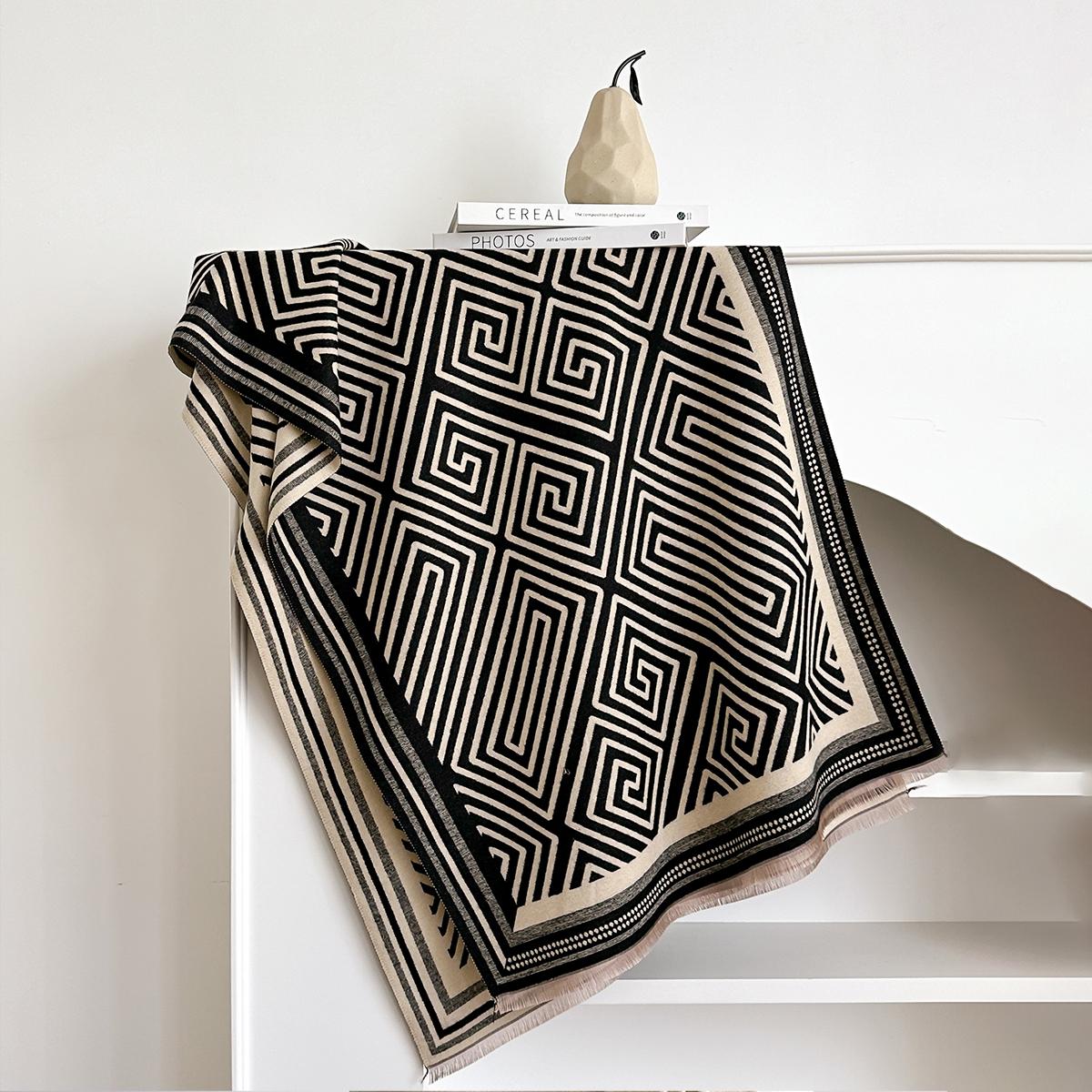 Women S Scarves Striped Print Warm Shawl Simple Imitation Cashmere Thick Shawl Jacquard Fashion Autumn And Winter Scarf