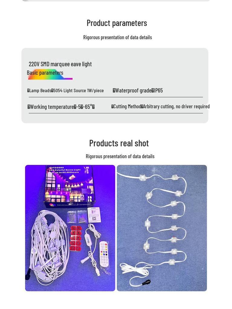 Outdoor Waterproof 220V RGB LED Strip Light with Remote & App Control for Eaves Decoration