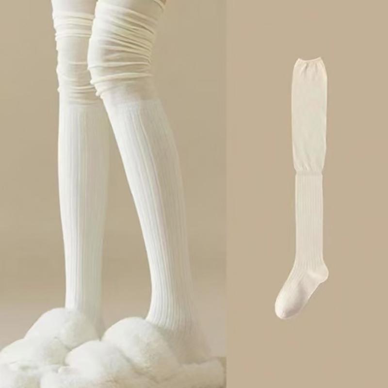 

Women Solid Color Knee High Slouch Socks High Elasticity Breathable Comfortable Casual Long Boots Socks білий