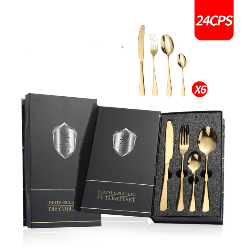16pcs 20pcs 24pcs Stainless Steel Tableware Set Rainbow Dinnerware Knife Fork Coffee Spoon Cutlery Western Dinner Hotel Flatware