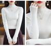 2025 Women's Slim Fit Wool Knit Sweater - Black Half High Neck, Autumn Winter Base Layer