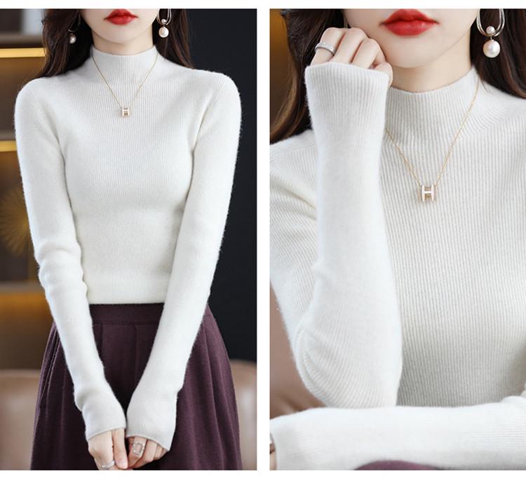 2025 Women's Slim Fit Wool Knit Sweater - Black Half High Neck, Autumn Winter Base Layer