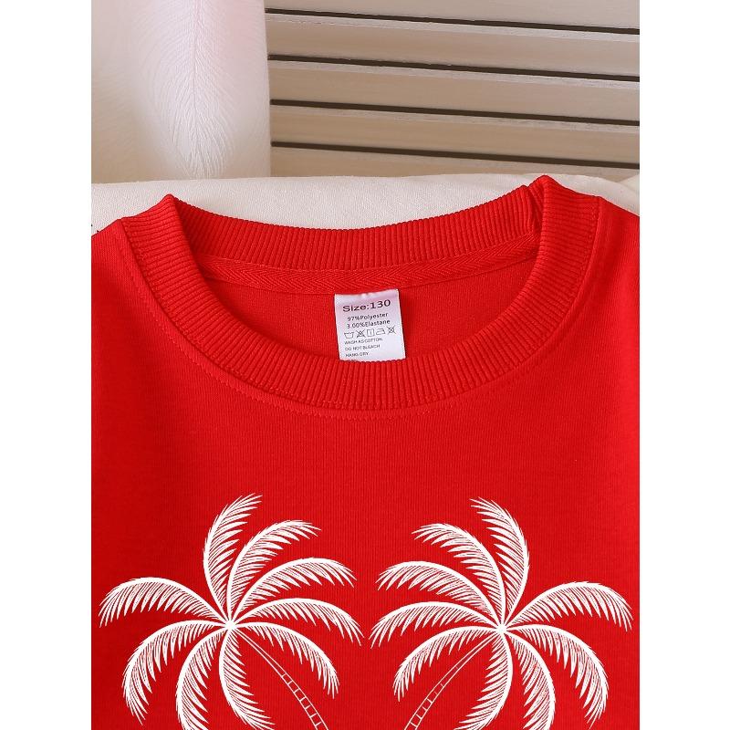 European Sizes Kids' Crewneck Sweatshirt Palm Trees Hut Island Maldives , Sportswear And Casual Wear, Soft And Comfortable, Children's Clothing