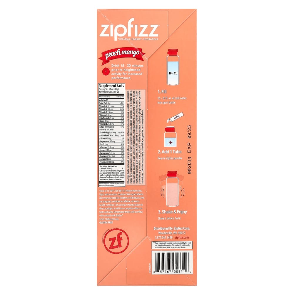 iHerb Energy Drink Mix, Peach Mango, 20 Tubes, 11g (0.39oz) Each