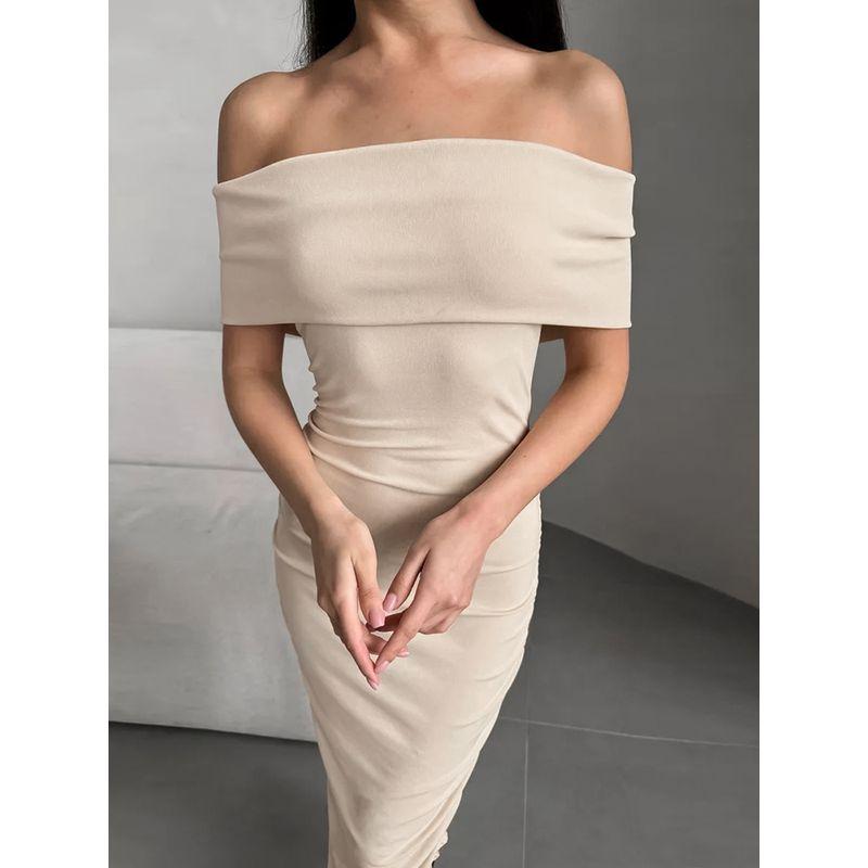 European and American Ladies Dress One-Word Fashion Collar Silm Elegant Dress 2025 Summer