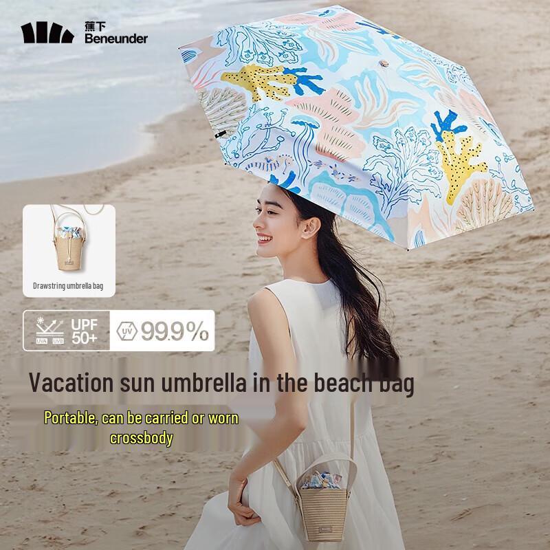 Beneunder UV Protection Portable 5-Fold Sun and Rain Umbrella
