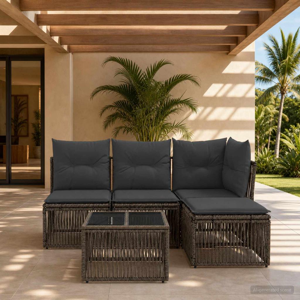 Garden Sofa Set 5 Pcs Grey Poly Rattan