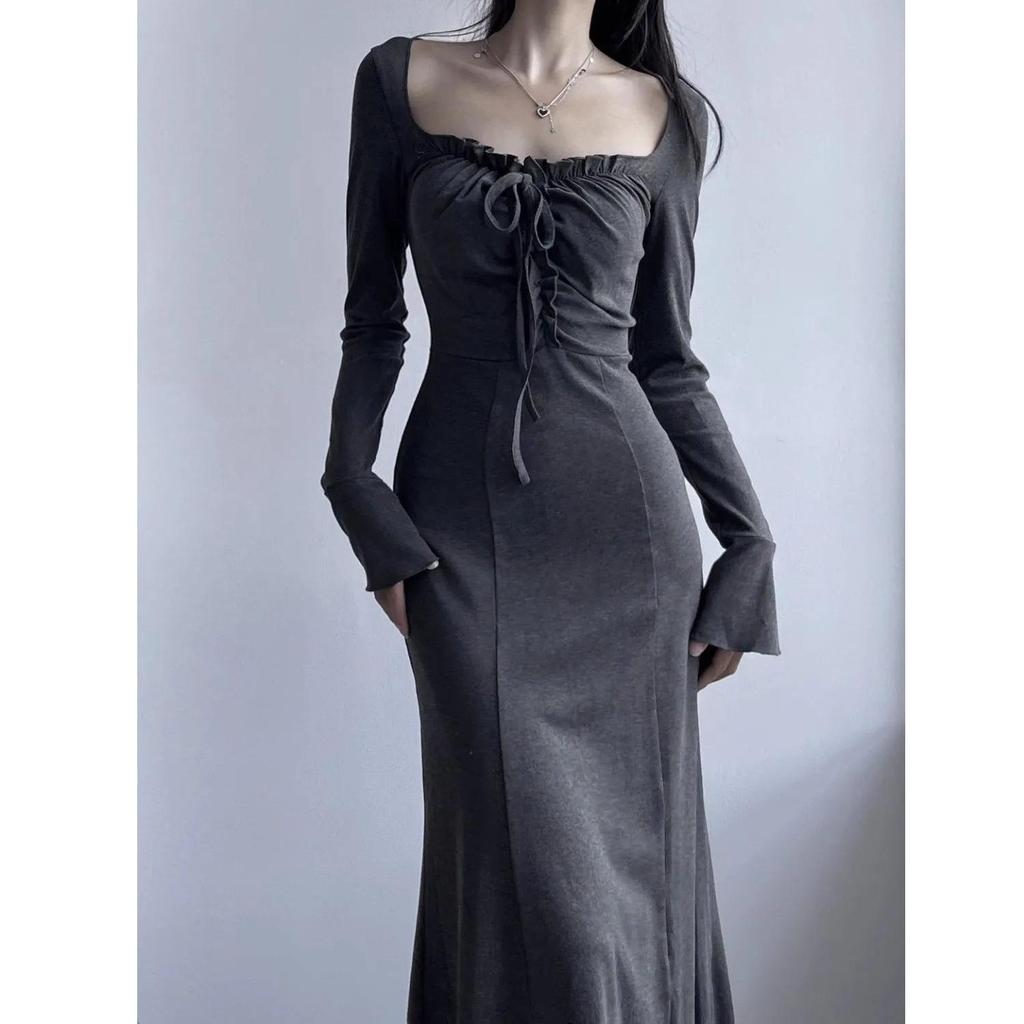 Women's Spicy Chic Long-Sleeve Fishtail Dress - Autumn/Winter Slim Fit, Hip-Hugging, Pure Desire