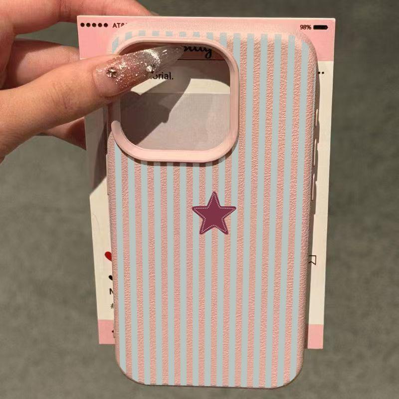Blue Striped Star Lichee Pattern Phone Case For iPhone 11 12 13 14 15 16 17 Pro Max XS X XR 16 Plus 16E Shockproof Bumper Cover
