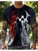 Men'S Digital Print T-Shirt, Men'S T-Shirt with Grim Reaper Print Design, Comfortable And Breathable, Perfect for Casual Outdoor Wear, Short Sleeve