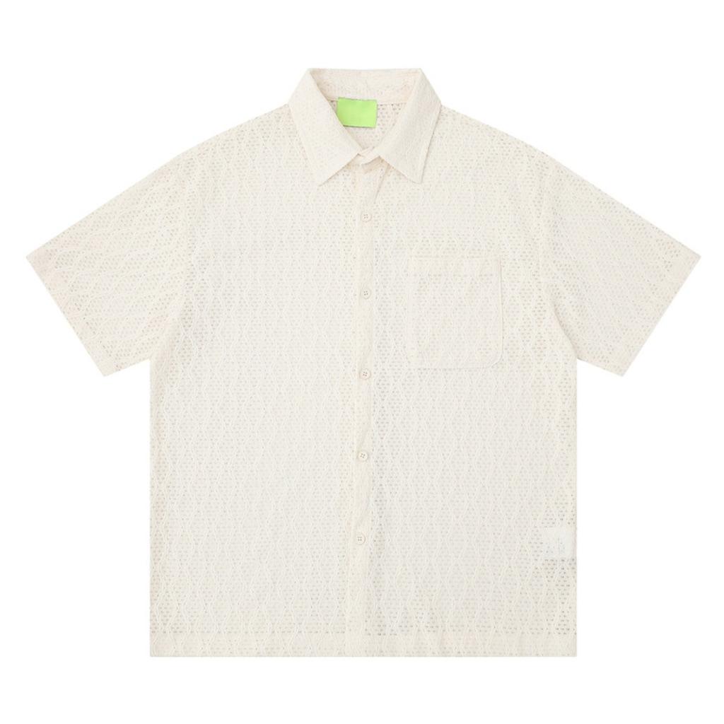 BeatStreet Neue Amerikanische Mode Herren Hemden Waffel uni Ausgeschnitten Kurzarm Cardigan Hohe Qualität Retro Kubanischer Kragen Oberteile