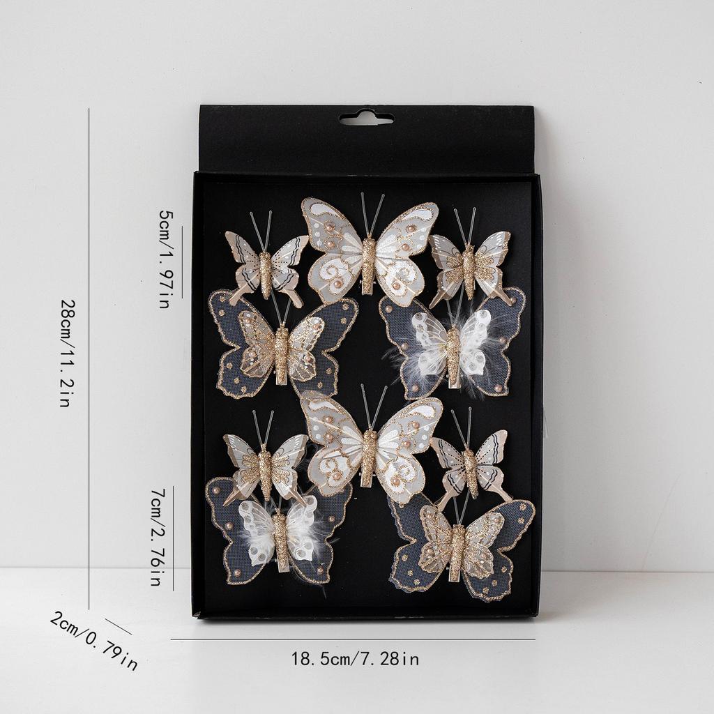 10PCS 5-7cm Simulation Butterfly Fabric Feather Color Butterfly Combination Set Christmas Decoration Small Gift Christmas Tree Ornament