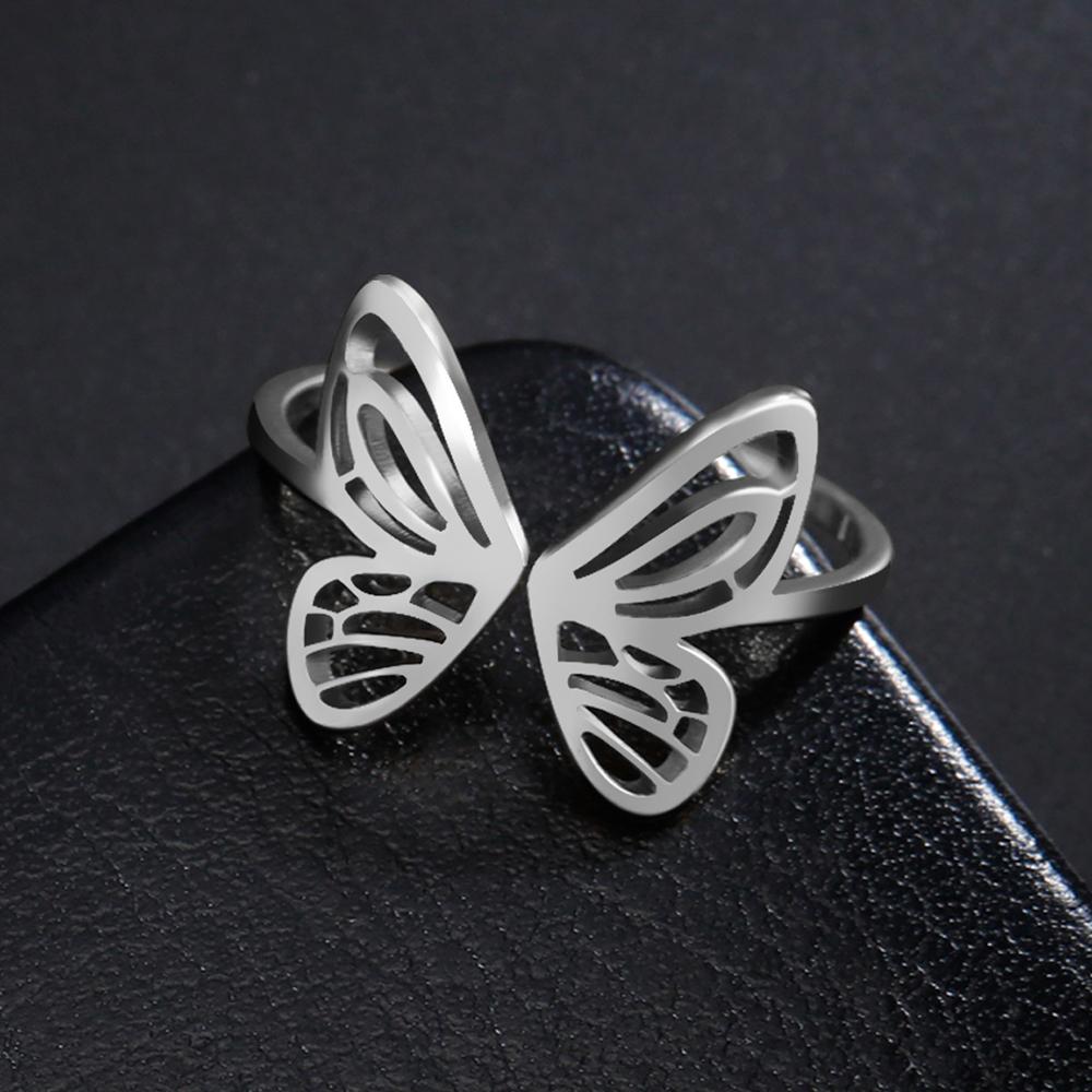 Lemegeton Vlinder Open Schattige Roestvrij Staal Damesring Verstelbare Vingerringen Bruiloft Verjaardag Sieraden Cadeau Groothandel Nieuw