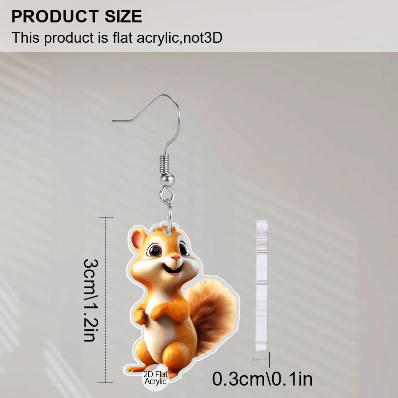 2D Flat Acrylic Cute Animal Squirrel Pendant Earrings, Suitable As a Holiday Gift for Women, Holiday Party Decorative Jewelry.