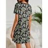 Allover Prints Floral Daisy Green Leaves Women Night Dress Short Sleeve Round Neck Sleep Dress Soft Elegant Summer Loungewear