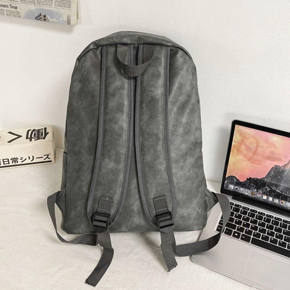 Multiple Pockets Teens Schoolbag Korean Style Travel Bag Leather Backpack Men  Boys Girls
