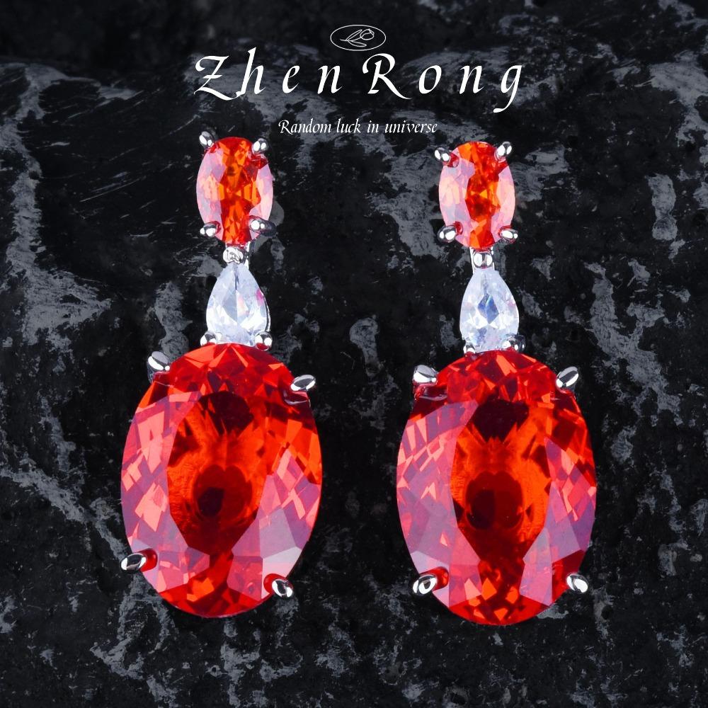 Elegant Fanta Padparadscha Full Diamond Bridal Jewelry Set Necklace Earrings Ring For Wedding