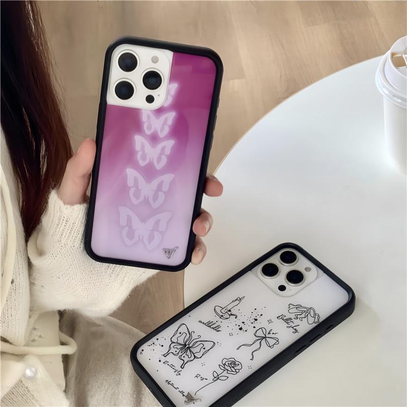 Wildflower Cases Neonový motýlí kryt na telefon pro iPhone 16 15 14 13 11 12 Pro Max Plus 16pro 17 Pro Max WF Dívka Modrá Kopretina Kryt