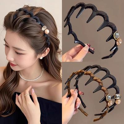 Modisches Damen-Haarband mit Perlen und Strasssteinen, hohe Krone, wellenförmig, rutschfester Haarclip, Haaraccessoire