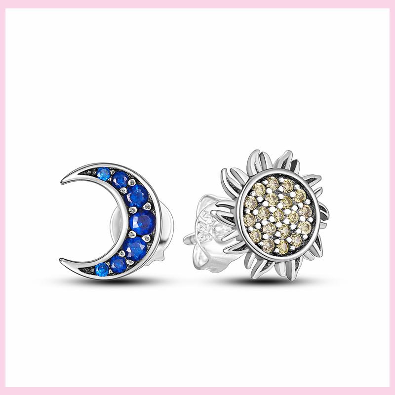 New 925 Silver Chameleon Unicorn Cute Stud Earrings Zircon Blue Eyes Flower Small Earrings For Women Girls Lovely Jewelry Gift