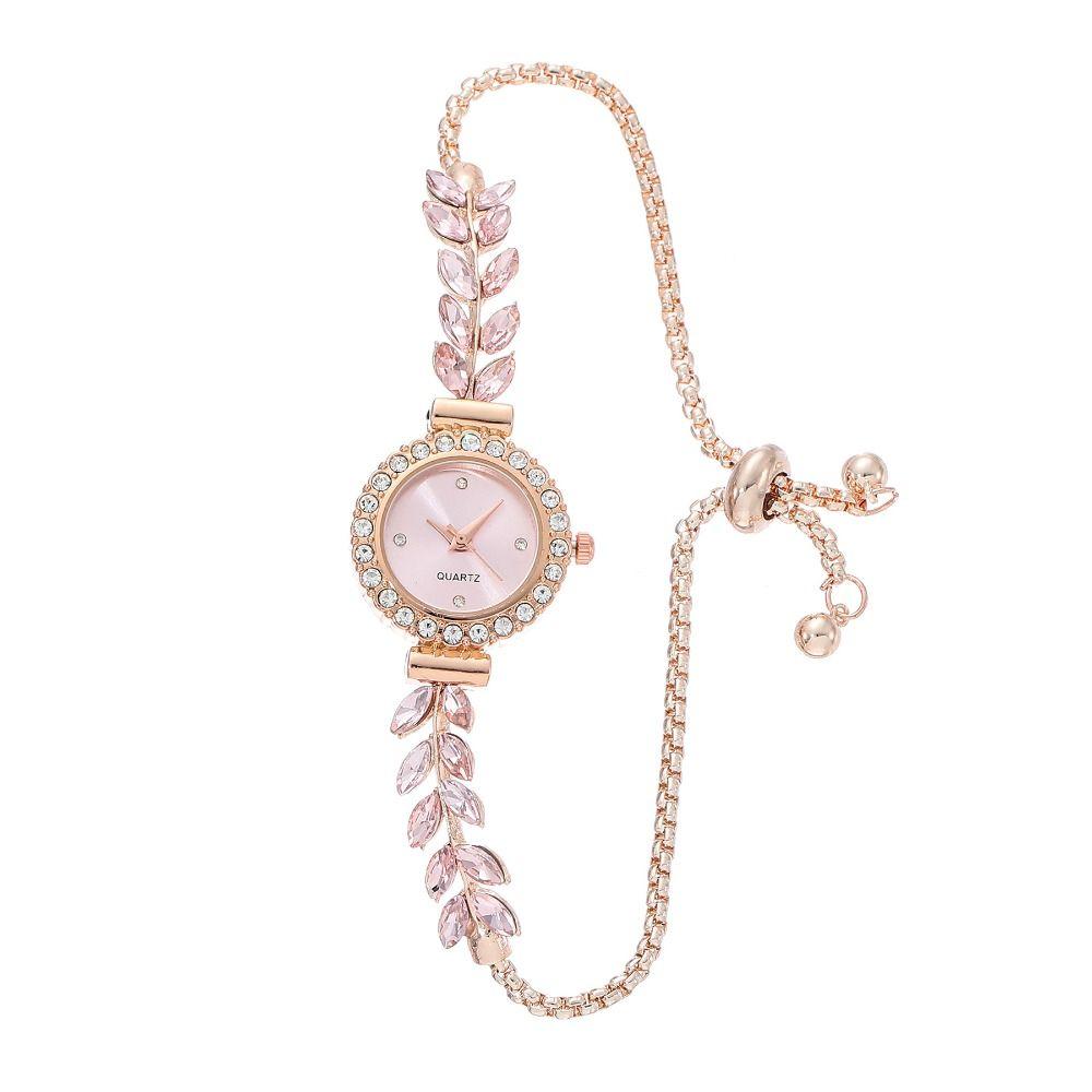 Round Quartz Wrist Watch Rhinestone Women Chain Elegant Crystal Bracelet  Ladies